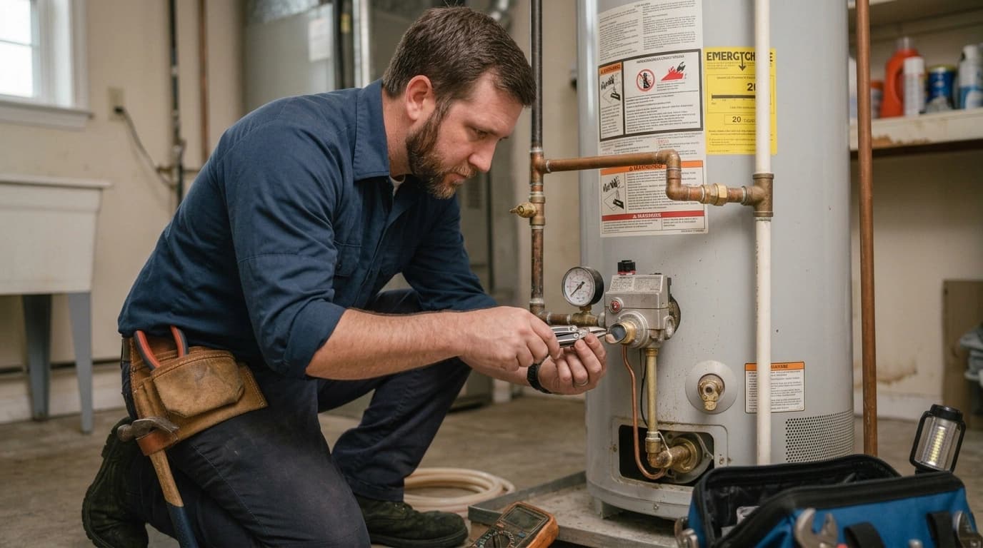 Plumber installing a new water heater in a Tupelo, MS home
